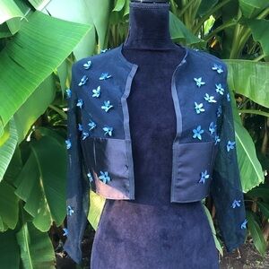 Samantha Sleeper Custom Made Floral Confetti Appliqué Open Front Jacket